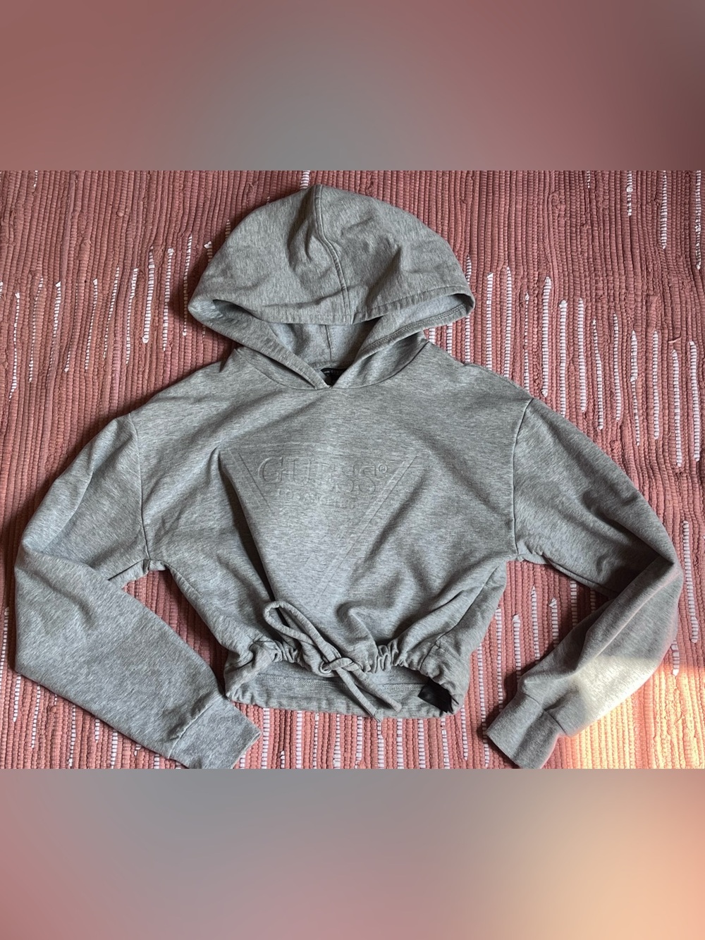 GUESS BRAND. Gray Cropped Drawstring Hoodie